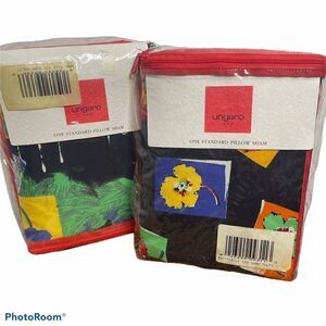 NEW Ungaro Vintage 80s 70s Retro Print Pillow Sham‎ Covers Floral Black Pair Set